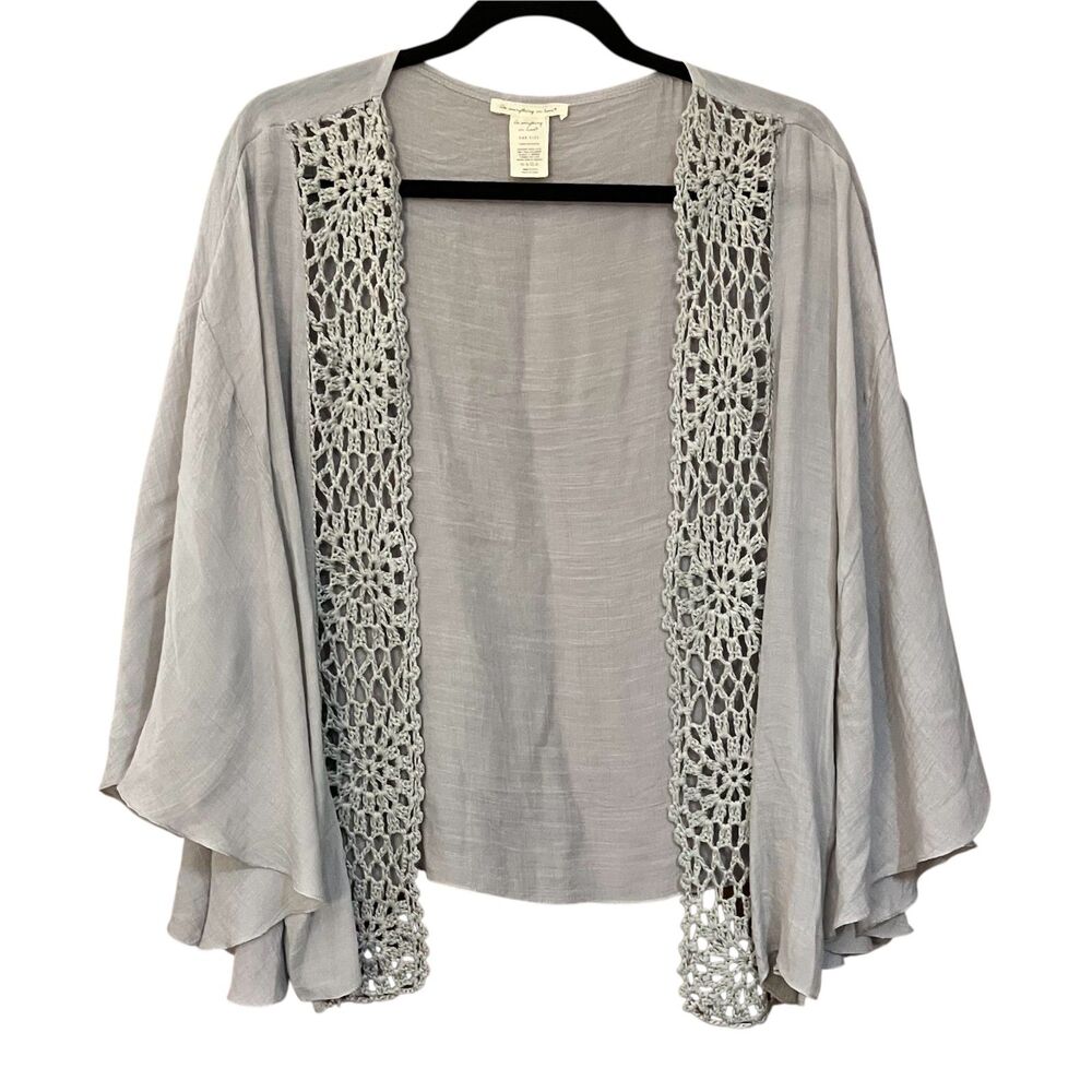 Do Everything In love open front crocheted and woven kimono sleeve cardigan